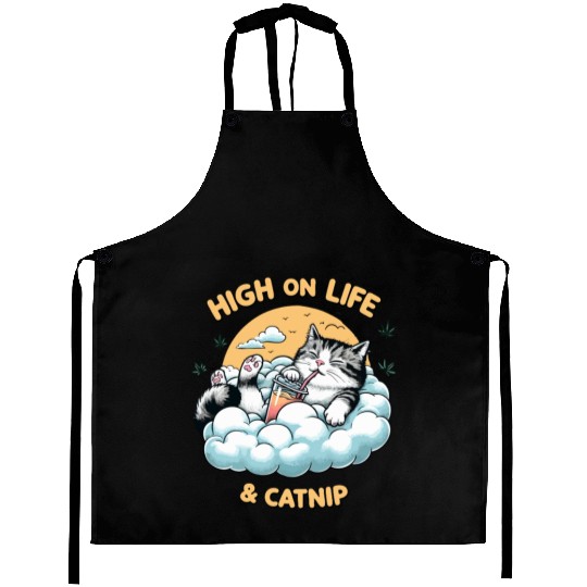 High on Life & Catnip - Floating Cat Art Aprons
