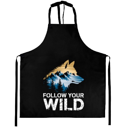 Follow Your Wild Adventure Mountain Wolf Aprons