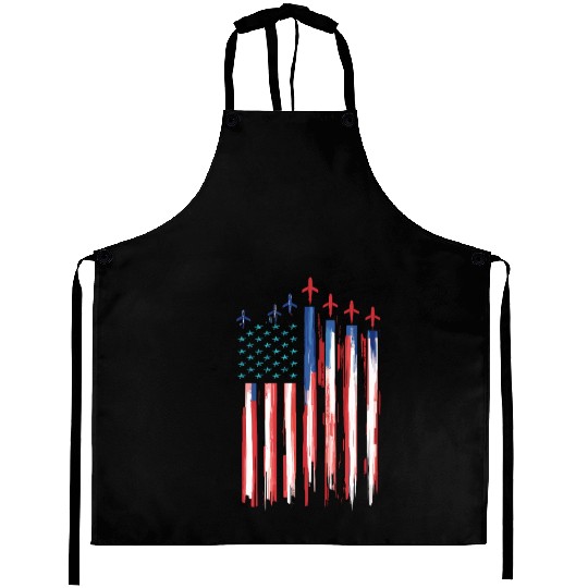 Patriotic American Flag with Aircraft and Stars Aprons