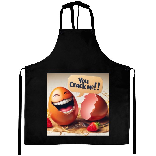 A cracked Easter egg laughing with the caption Aprons