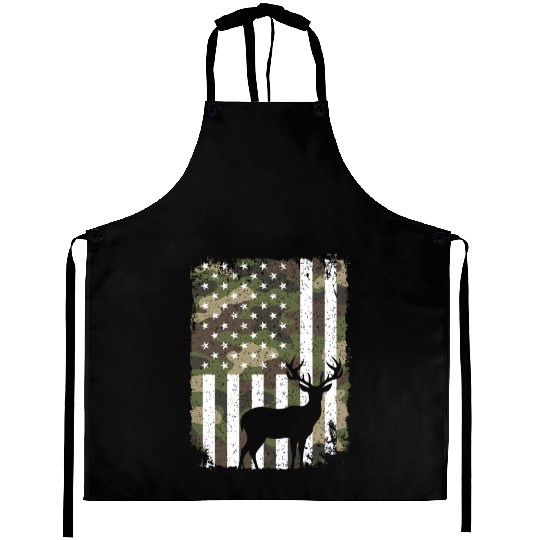Deer Buck Hunting Camo US Flag Hunter Camouflage Aprons