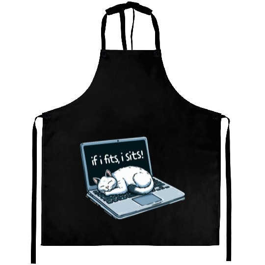 Laptop Cat Nap - If I Fits, I Sits! Aprons