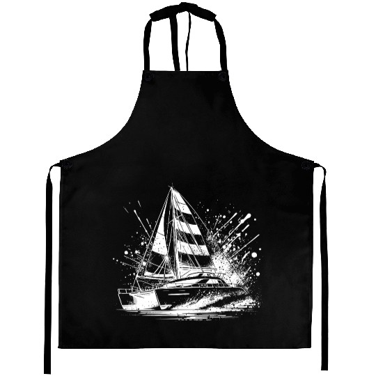Catamaran Double Hull Sailing Boat With Sails Aprons
