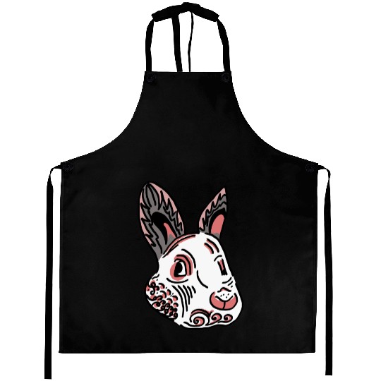 Fantasy Rabbit Face in Ethnic Strokes Aprons
