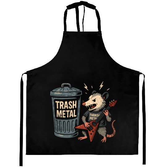 Funny Opossum Thrash Metal Guitar Vintage Pun Aprons