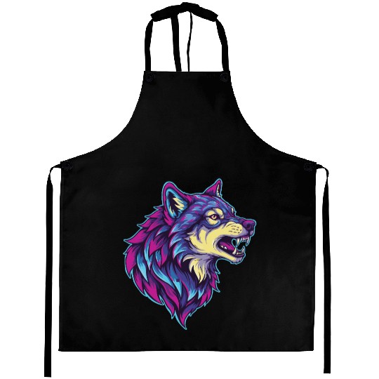 psychedelic wolf head Aprons