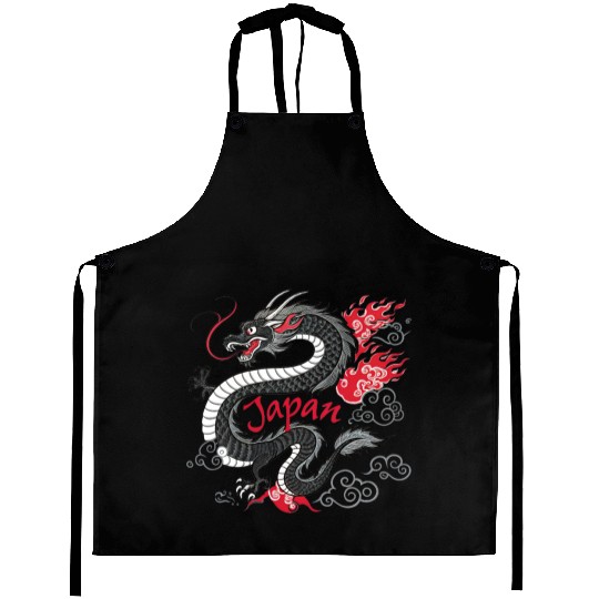 Majestic Japanese Dragon Tattoo Style Art design Aprons
