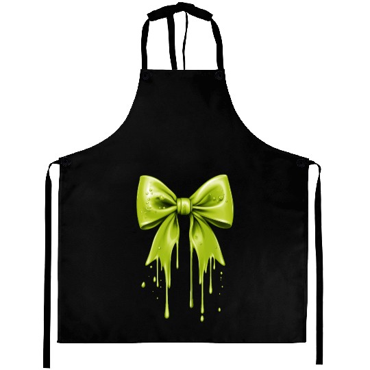 Coquette Bow Green Slime Dripping Aprons