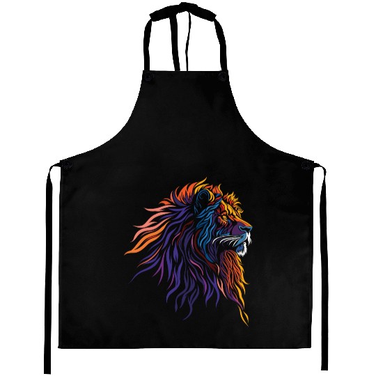 "Majestic Flame Lion – Tribal Rainbow Art" Aprons