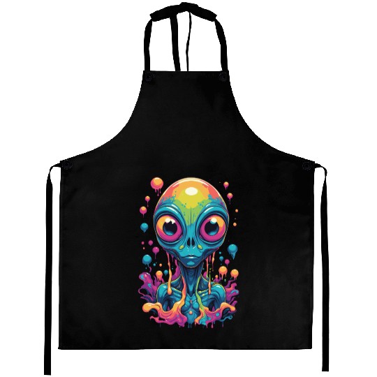psychedelic alien portrait Aprons