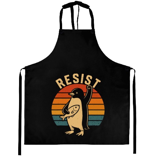 Funny Protest Against Tariffs Resist Penguin Aprons