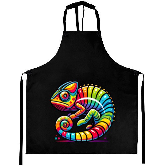 Colorful Chameleon Vibrant Rainbow Lizard Aprons