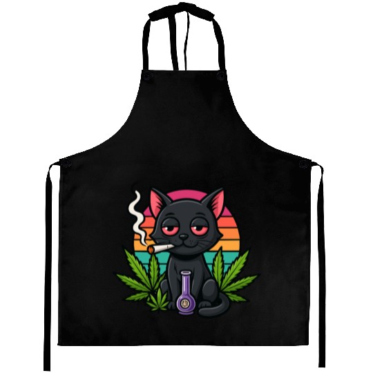 Cute Cat Smoking Weed Aprons