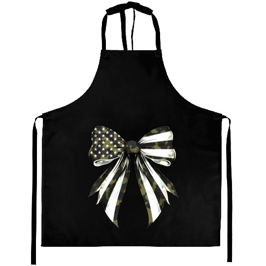 Coquette Bow Camouflage US Flag Pride Patriotic Aprons