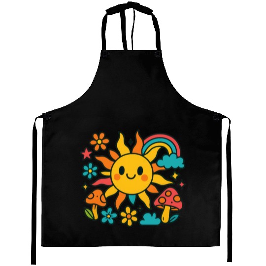 Whimsical Sunny Day with Mushrooms Aprons