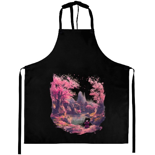 Meditative Cherry Blossoms Idyll Zen Nature Asian Aprons