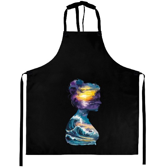 Sunset and Ocean Waves Silhouette Art for Nature Aprons
