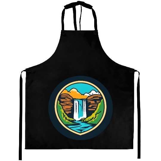 Framed Circular Waterfall Landscape - Bold Nature Aprons