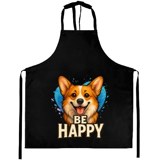 Happy Corgi with Colorful Heart- Dog lover design Aprons