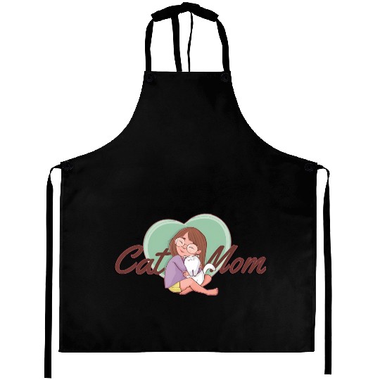 Cat Mom SVG – Girl Hugging White Cat with Heart Aprons