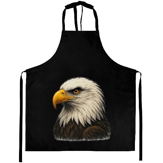 Majestic Bald Eagle Head Illustration Aprons