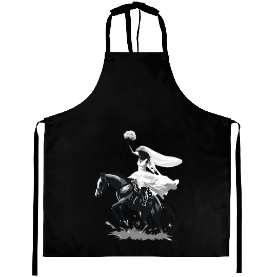 Western Cowgirl Bride on Bucking Horse – Grayscale Aprons