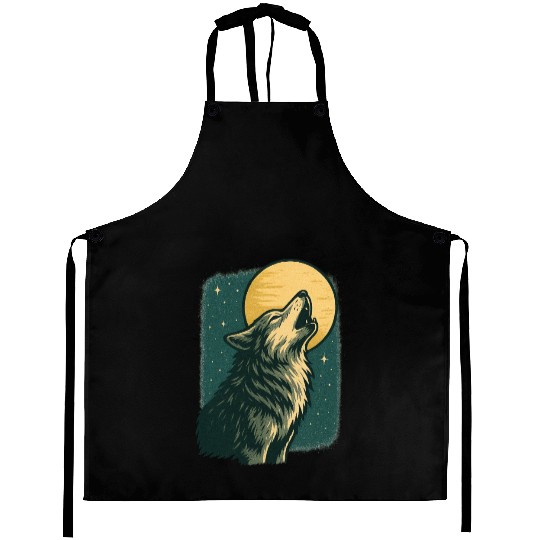 Lone wolf howl at the moon Aprons
