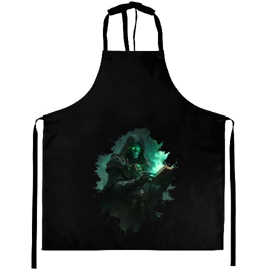 Dark Necromancer Casting Green Mystic Energy Spell Aprons