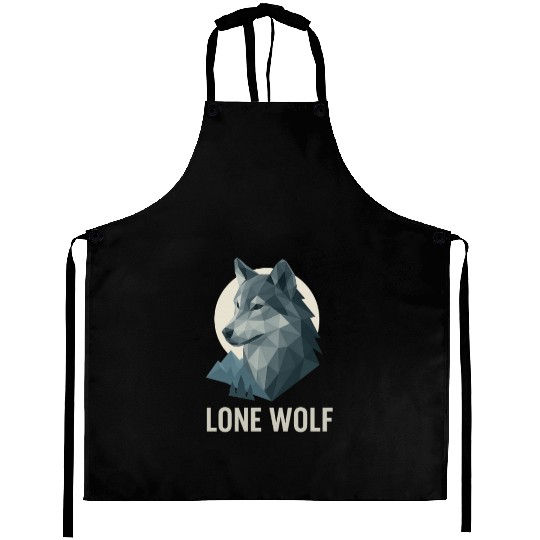 Lone Wolf – Geometric Wolf Head under Moon Wildern Aprons