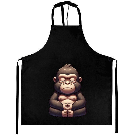 Cute gorilla yoga meditation inner peace cartoon Aprons