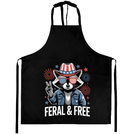 Feral And Free Patriotic Raccoon Aprons