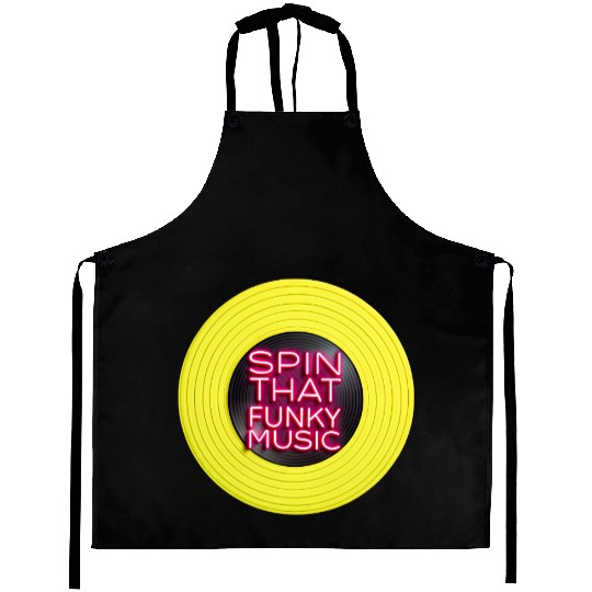 Spin Funky Music Neon Vinyl 70s Retro Aprons