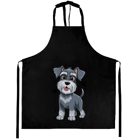 Adorable Schnauzer Pup Illustration With Big Eyes Aprons