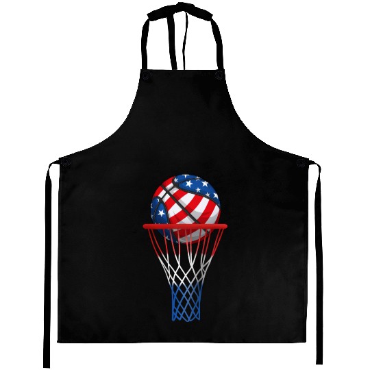Basketball American Patriotic 4th Of July US Flag Aprons