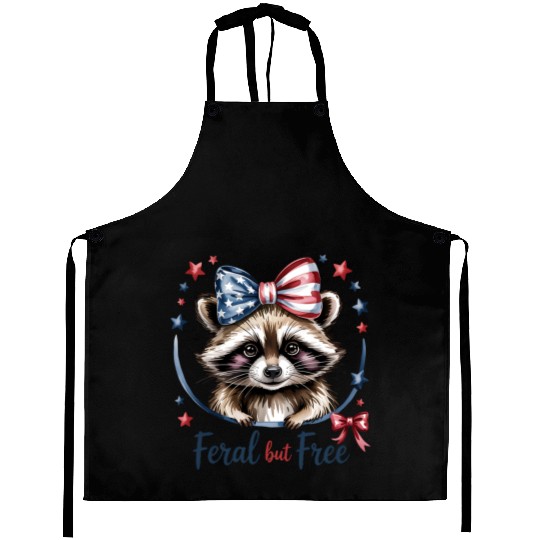 Feral but Free Raccoon 4th of July Aprons