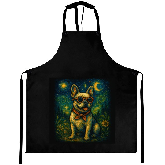 Starry Night Dog Funny Art Style Retro Glasses Pet Aprons