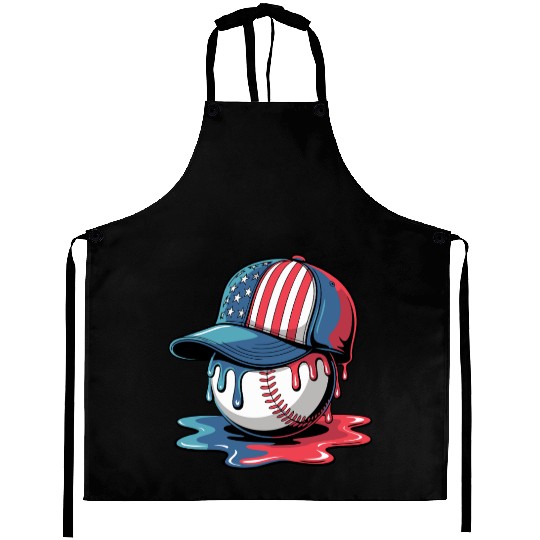 Patriotic Baseball Dripping Flag Hat Aprons