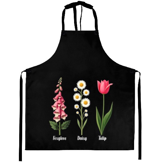 Foxglove Daisy Tulip Vintage Botanical Flowers Aprons