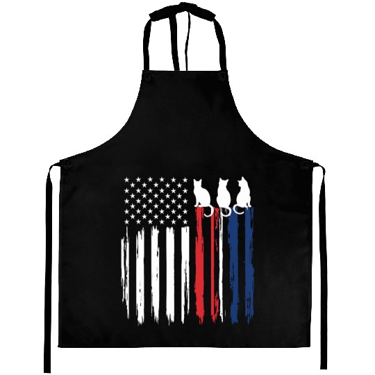 Patriotic Cat Lover - American Flag with Cat Silho Aprons