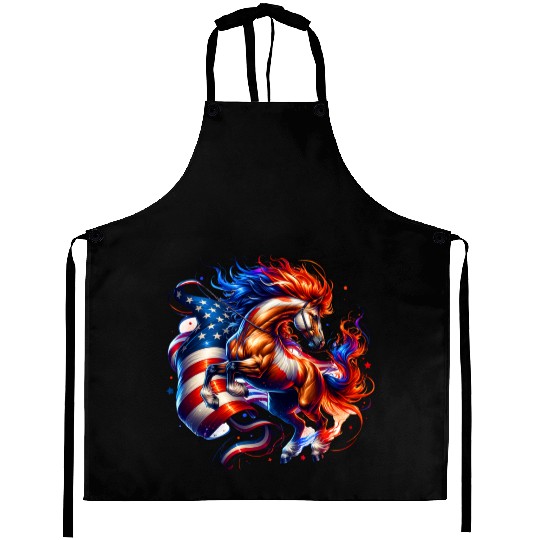 Horse USA Flag 4th of July Aprons