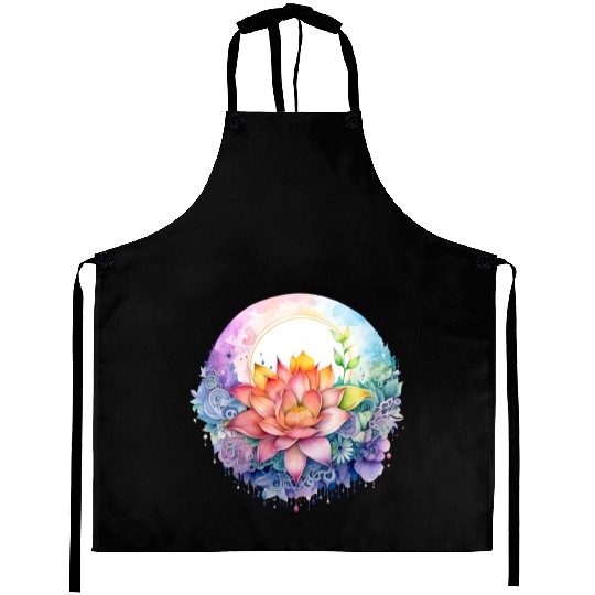 Retro Zen Lotus Mandala Rainbow Aprons