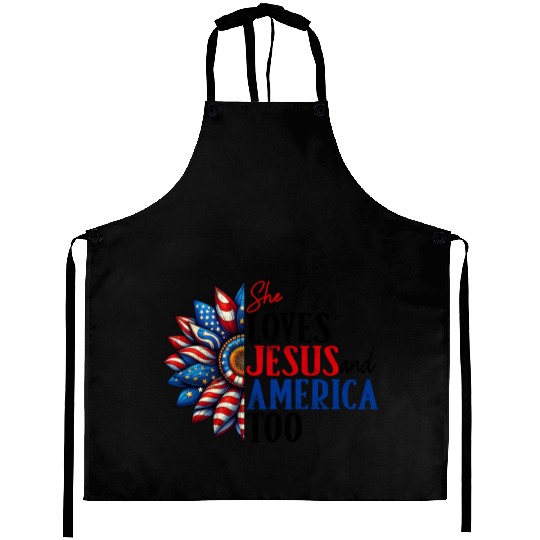 She Loves Jesus and America Too 4th of July Aprons