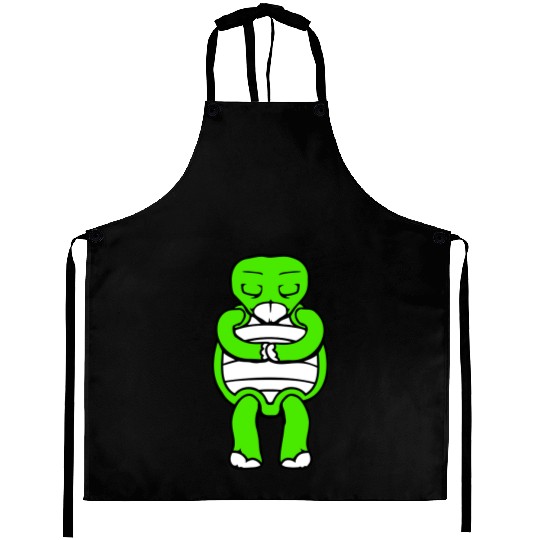 Turtle prays meditates bows greeting hands relax Aprons