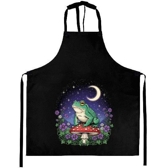 Green Frog on Red Mushroom - Starry Night Aprons