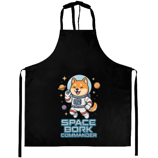 Space Bork Commander Cute Shiba Inu Astronaut F Aprons