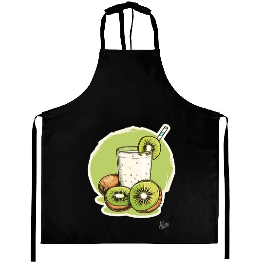 Kiwi fruit and juice with straw illustration Aprons