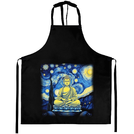 Starry Night Buddha Zen Art Inspired by Van Gogh Aprons