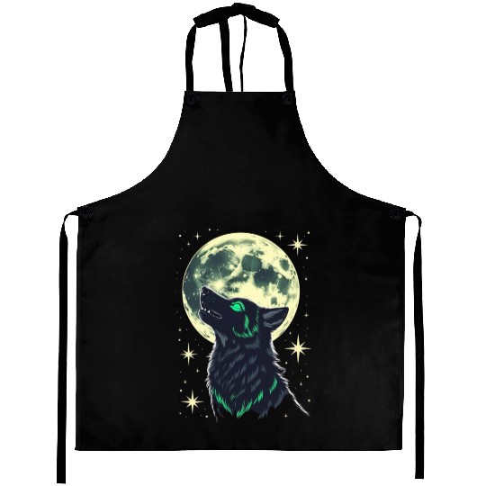 Celestial Howl – Mystical Wolf Under Moonlight Aprons