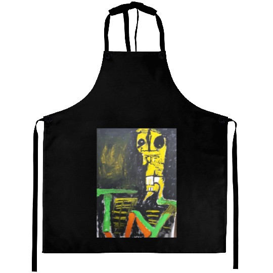 Abstract Yellow Figure with LUV Text Aprons