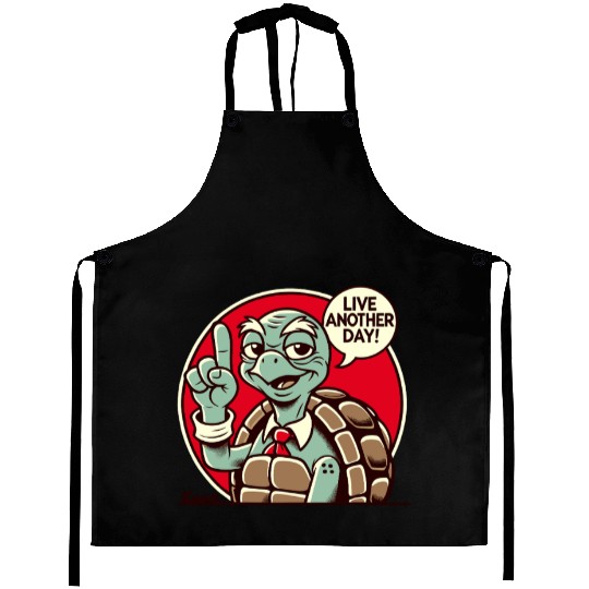Wise Turtle with Tie Says Live Another Day Aprons